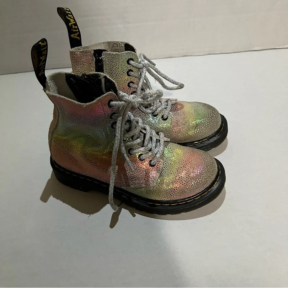 Dr Martens 1460 Pascal J Rainbow Glitter combat style Boots Youth‎ size 12
